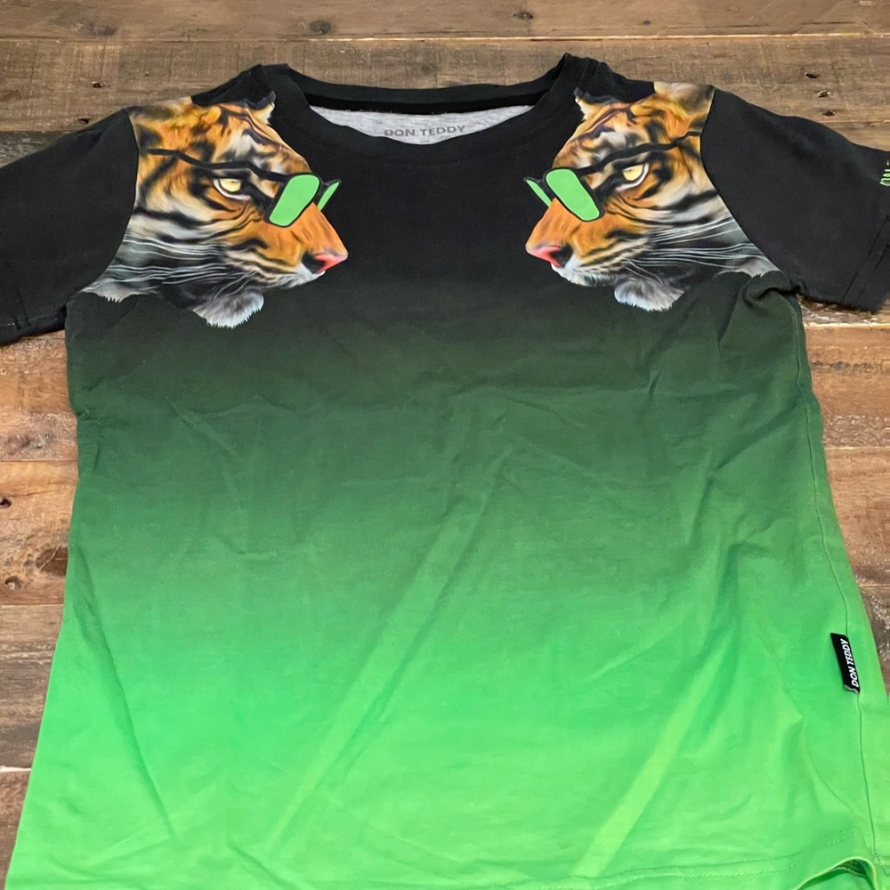 Don Teddy Kids Tiger Graphic Tee - Green and Black